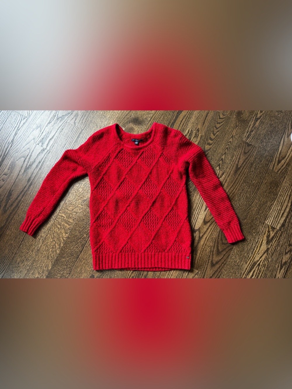 American Eagle Cherry Red Cable Knit Sweater